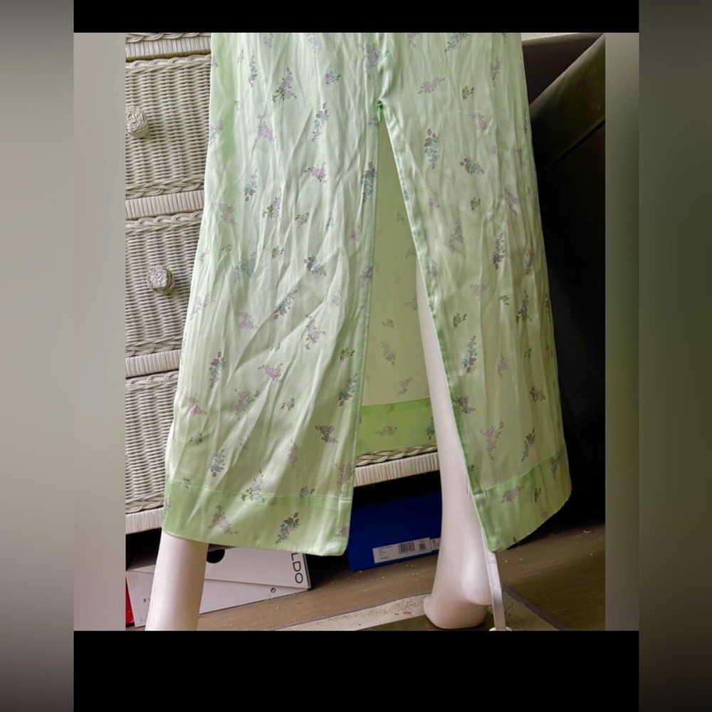 GANNI Mint Green Silk Floral Maxi T Shirt Dress Adjustable Leg Slit Zipper Sz. 6 - Picture 8 of 12